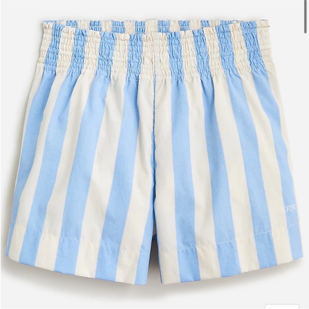 J. Crew Womens Smocked Blue and White Striped Beach Shorts. Sz. Small
